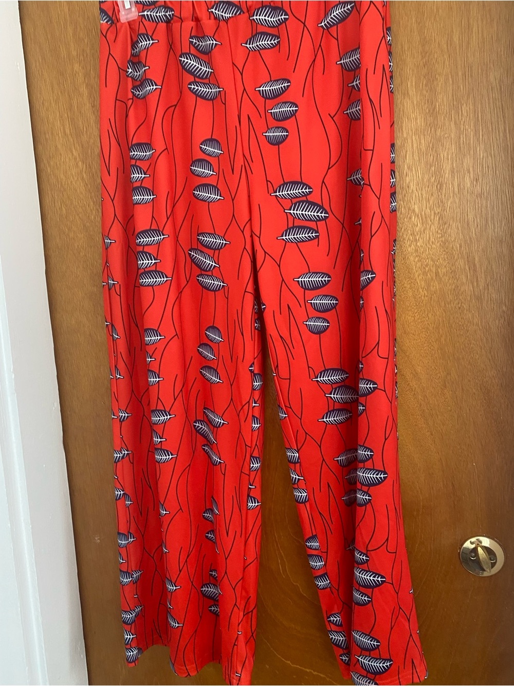 Red Printed Leaf-Print Pants